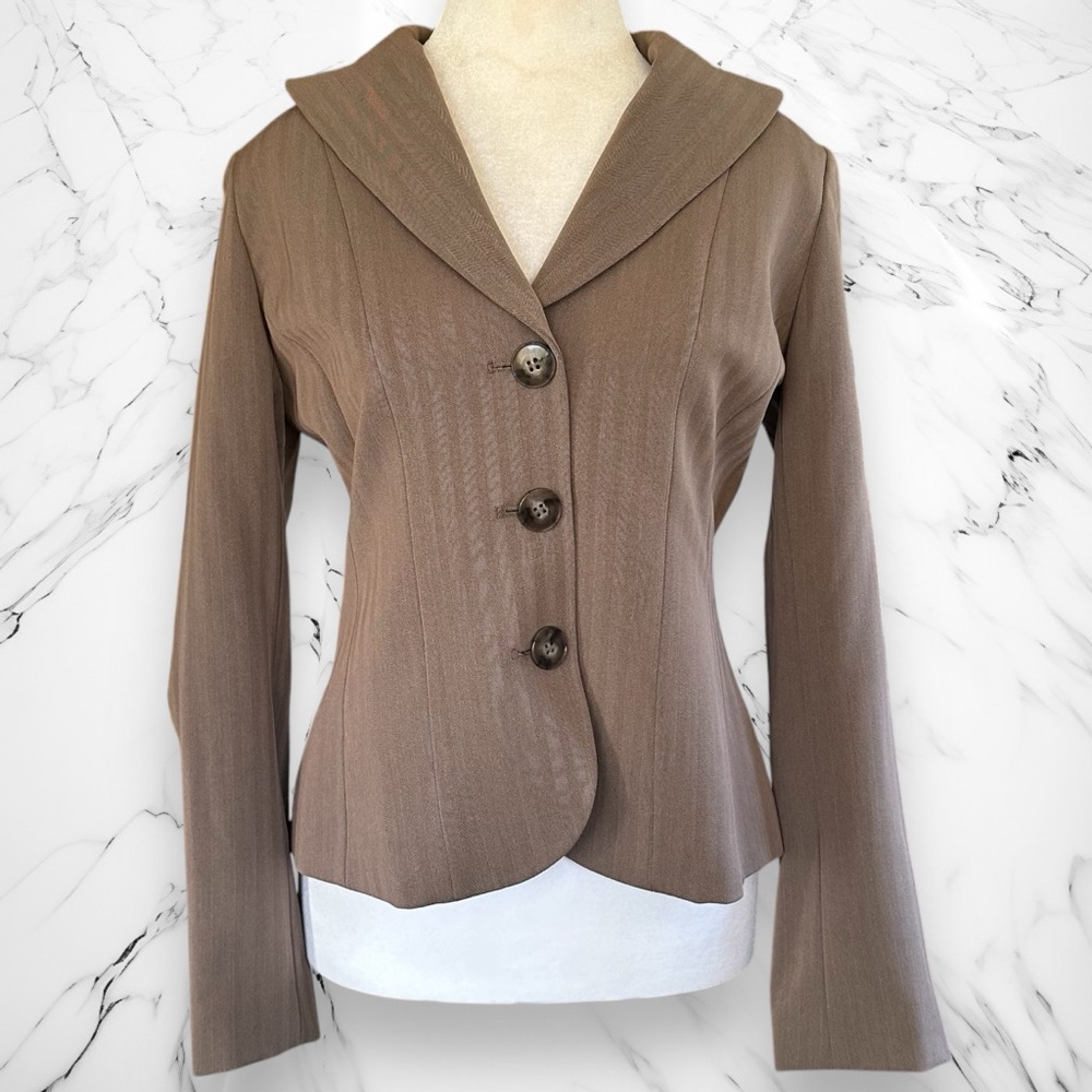 Ann Klein Lightly Striped Blazer Size 4p Brown